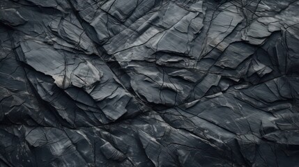 Black rock background. Dark gray mountain surface stone texture close-up