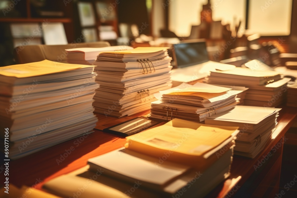 Aufkleber a collection of papers neatly arranged on top of a table. can be used to represent organization, wor