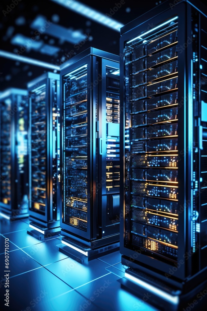 Aufkleber A row of servers in a server room. Perfect for technology and data center concepts