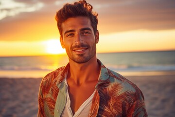A man standing on top of a beach next to the ocean. Suitable for travel and nature-themed projects