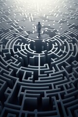 A man standing in the middle of a maze. Perfect for illustrating the concept of confusion or finding one's way through obstacles