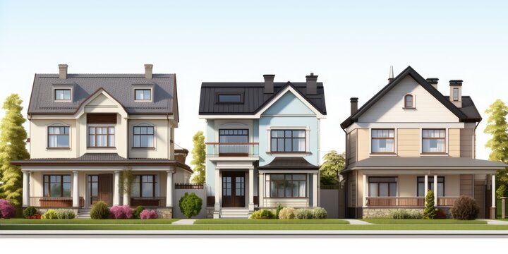 A row of houses on a residential street. Perfect for illustrating a suburban neighborhood