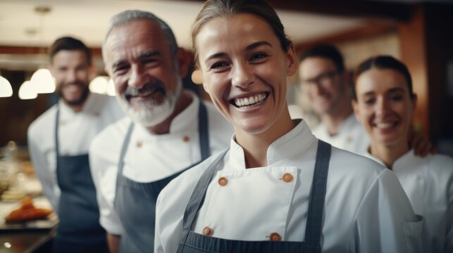 A group of chefs standing next to each other. Suitable for culinary, restaurant, and cooking-related projects