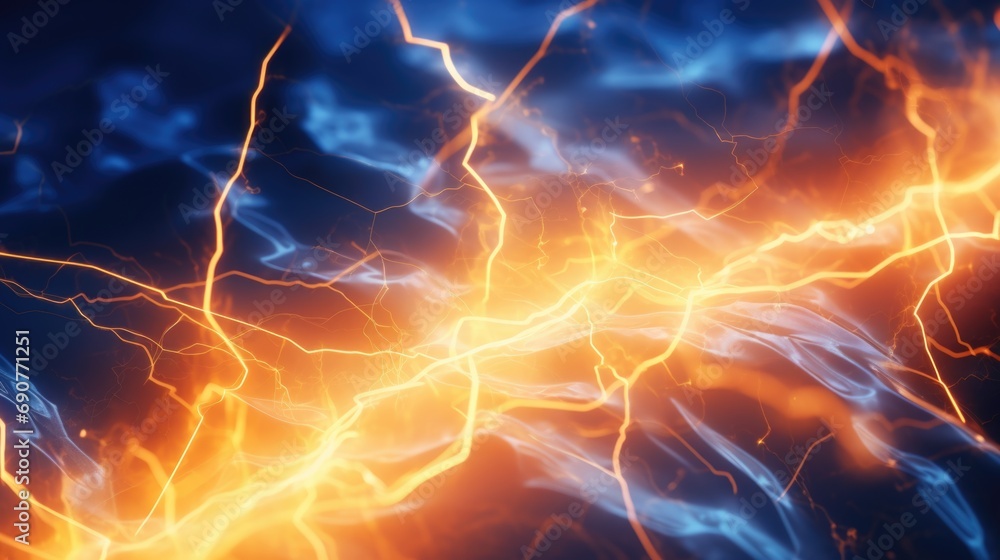 Aufkleber Lightning effect captured in a close-up shot against a black background. Ideal for adding dramatic impact to designs or illustrating power and energy.
