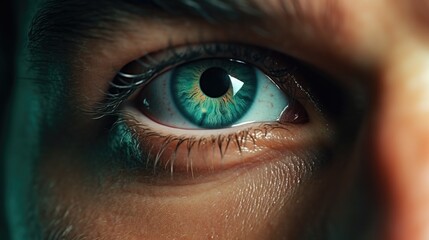 Fototapeta premium A detailed close-up of a person's blue eye. This image can be used for various purposes