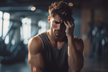 A man is seen holding his head in his hands, expressing frustration or stress. This image can be used to depict feelings of overwhelm, despair, or mental health issues