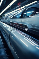 Fototapeta premium A busy subway station with cars moving along the tracks. Ideal for transportation-related projects