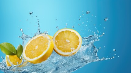 Lemons falling into water. Perfect for refreshing summer concepts