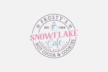 Frosty’s Snowflake Cafe Hot Cocoa and cookies Winter Quote typography t shirt design