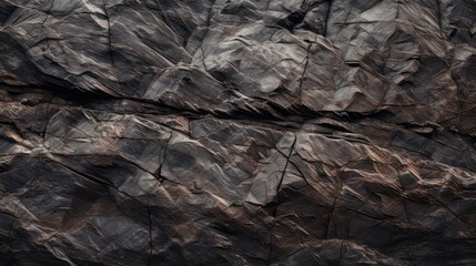 Fototapeta premium Black brown rock texture background. Close-up Mountain rough surface. Stone wall background with copy space for design banner