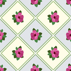 Vector seamless floral pattern, crimson hibiscus flower, floral motif for design of tile, napkin, pillowcase, tablecloth