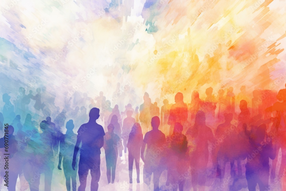 Aufkleber a group of people standing together in front of a vibrant and colorful background. this versatile im