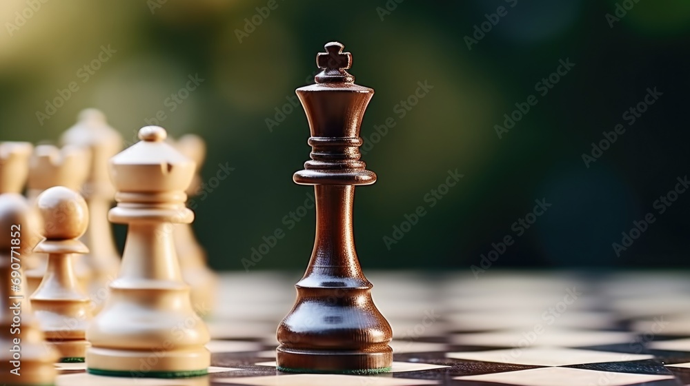 Poster A detailed view of a chess board with numerous pieces. This versatile image can be used in various contexts