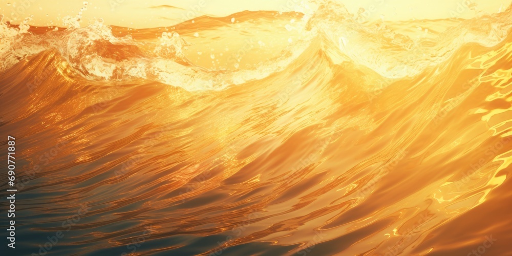 Poster a stunning image of a large wave crashing in the ocean at sunset. perfect for capturing the beauty a