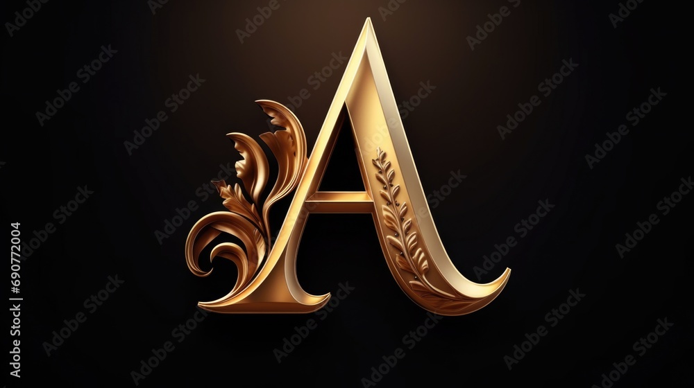 Poster a golden letter with a fancy design on a black background. perfect for elegant and sophisticated des