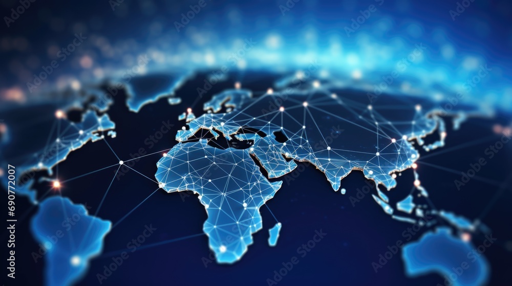 Poster a map of the world with lines and dots. suitable for presentations or educational materials