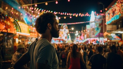 Fototapeta premium A man enjoying the lively atmosphere at the Feria de Cali festival night in Colombia 