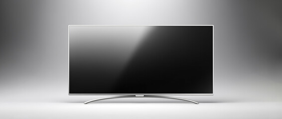 isolated flat or curved television tv set screen background in the style of commercial of video streaming service or electronics advertisement, wide banner mockup of empty black screen