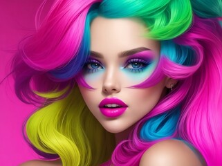 Fototapeta premium portrait of a woman with makeup mix color 