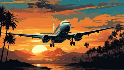 samolot pasażerski na płycie lotniska - obrazy, fototapety, plakaty