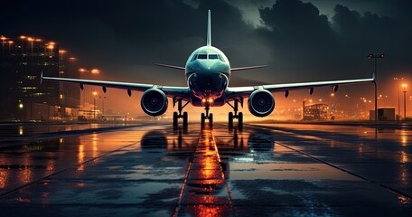 samolot pasażerski na płycie lotniska - obrazy, fototapety, plakaty