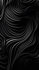 Black 3D waves abstract background texture.