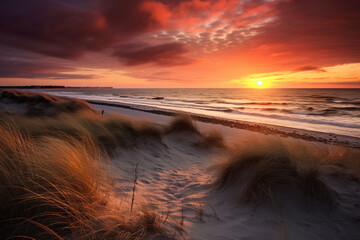 Sunset over the dunes of the Baltic Sea