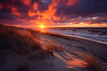 Sunset over the dunes of the Baltic Sea