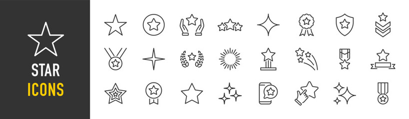 Star web icons in line style. Rating, medal, firework, award, collection. Vector illustration.