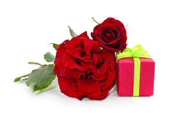 Red roses with gift box.