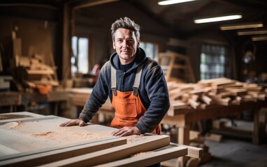Carpenter in carpentry workshop