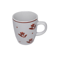 Turkish coffee mug, traditional beautiful coffee plate cups, flower daisy pattern, white background,  isolated, white, vintage, old mug.