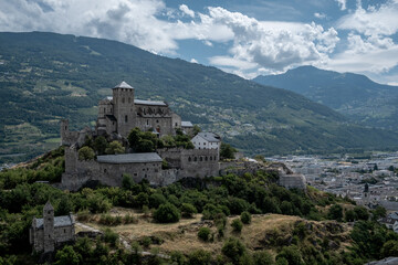 Fototapeta na wymiar The basilica of Valere in Sion on a sunny day during summer