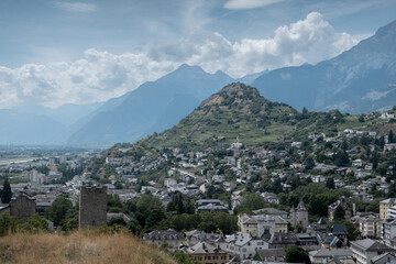 Fototapeta na wymiar Viewpoint on the city of Sion offering a wonderful sight during summer