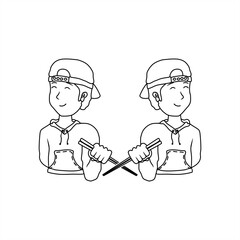 line art illustration of two people holding chopsticks for icon or logo