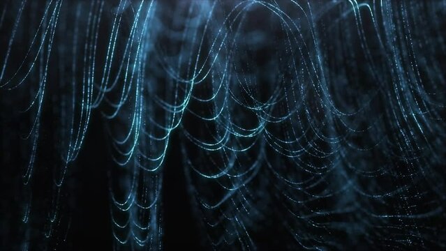 Animated cold blue color wavy abstract digital particle background, animation cyber or technology background