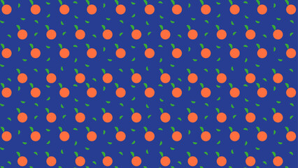 Food-and-fruits-pattern-with-oranges-and-green-leaves-and-dark-blue-background
