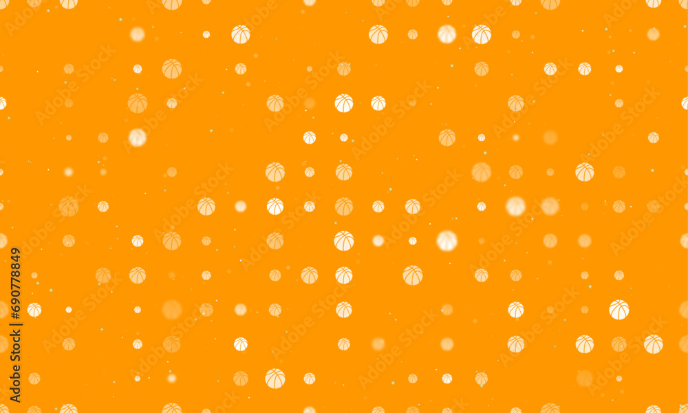 Poster seamless background pattern of evenly spaced white basketball symbols of different sizes and opacity