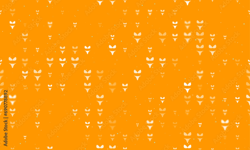 Poster seamless background pattern of evenly spaced white bikini symbols of different sizes and opacity. ve