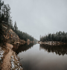 Tranquil Morning Reflections on Calm river in Nature