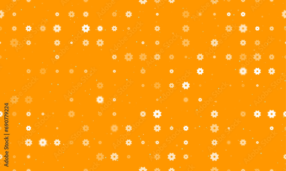 Aufkleber seamless background pattern of evenly spaced white gear symbols of different sizes and opacity. vect