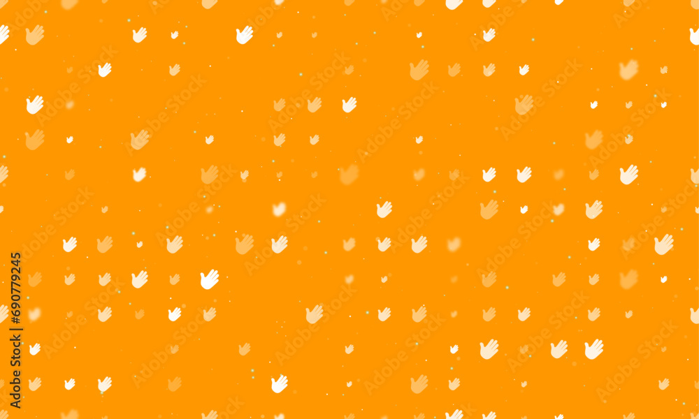 Poster seamless background pattern of evenly spaced white hands of different sizes and opacity. vector illu