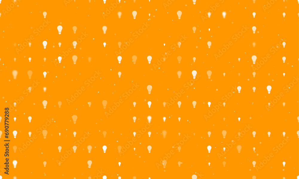 Poster seamless background pattern of evenly spaced white lamp symbols of different sizes and opacity. vect