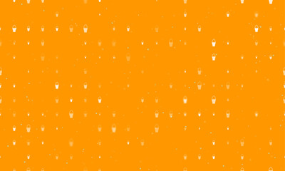 Seamless background pattern of evenly spaced white ice cream symbols of different sizes and opacity. Vector illustration on orange background with stars