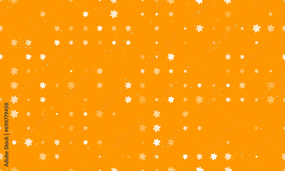 Poster seamless background pattern of evenly spaced white narcissus flowers of different sizes and opacity.