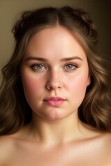Obraz premium Studio portrait of a well-fed redheaded girl with wavy hair