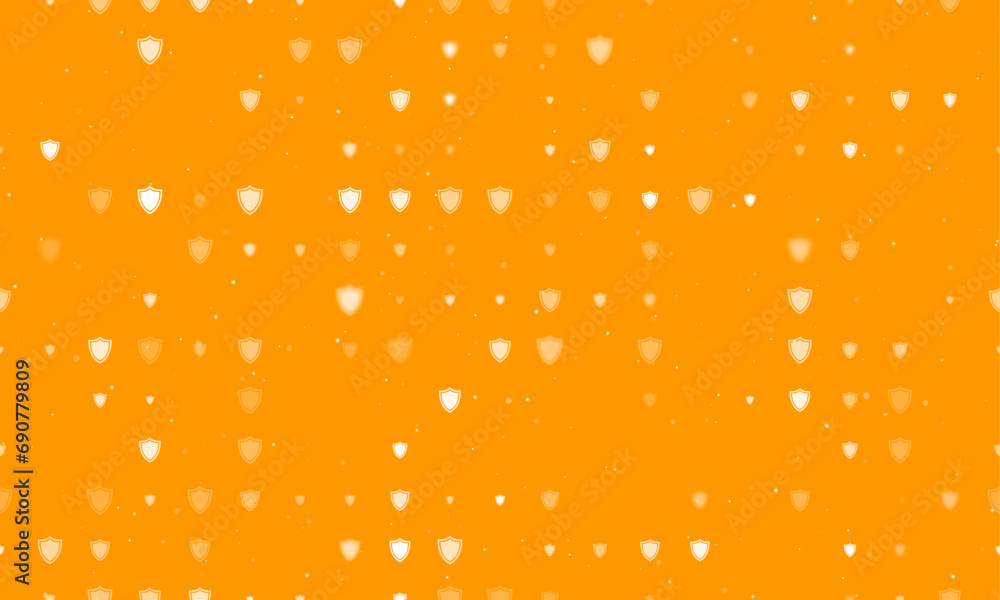 Poster seamless background pattern of evenly spaced white shield symbols of different sizes and opacity. ve