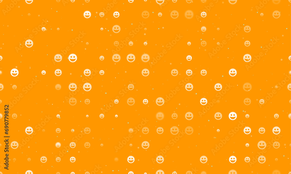 Poster seamless background pattern of evenly spaced white laughter emoticons of different sizes and opacity