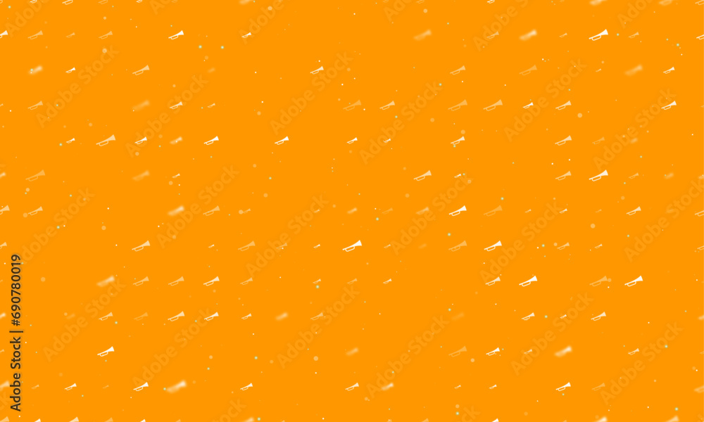 Poster seamless background pattern of evenly spaced white trumpet symbols of different sizes and opacity. v