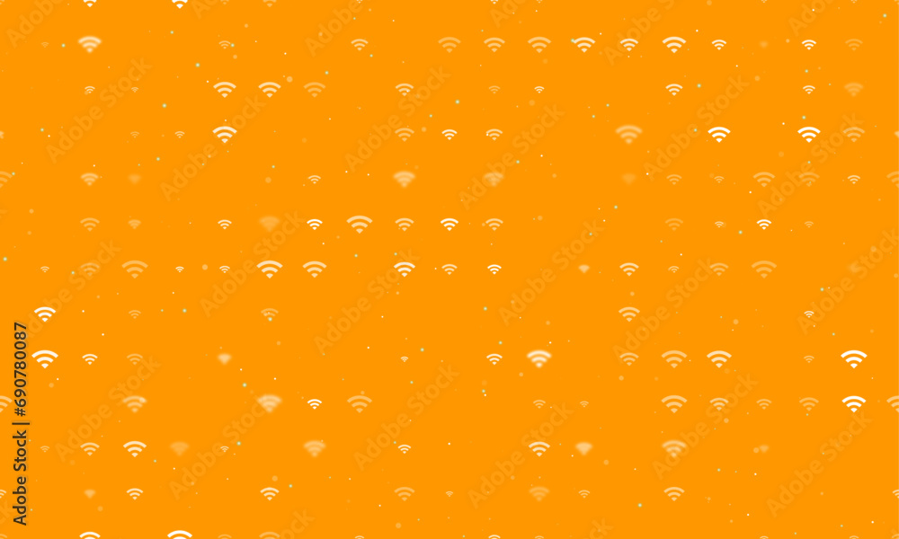 Poster seamless background pattern of evenly spaced white wifi symbols of different sizes and opacity. vect